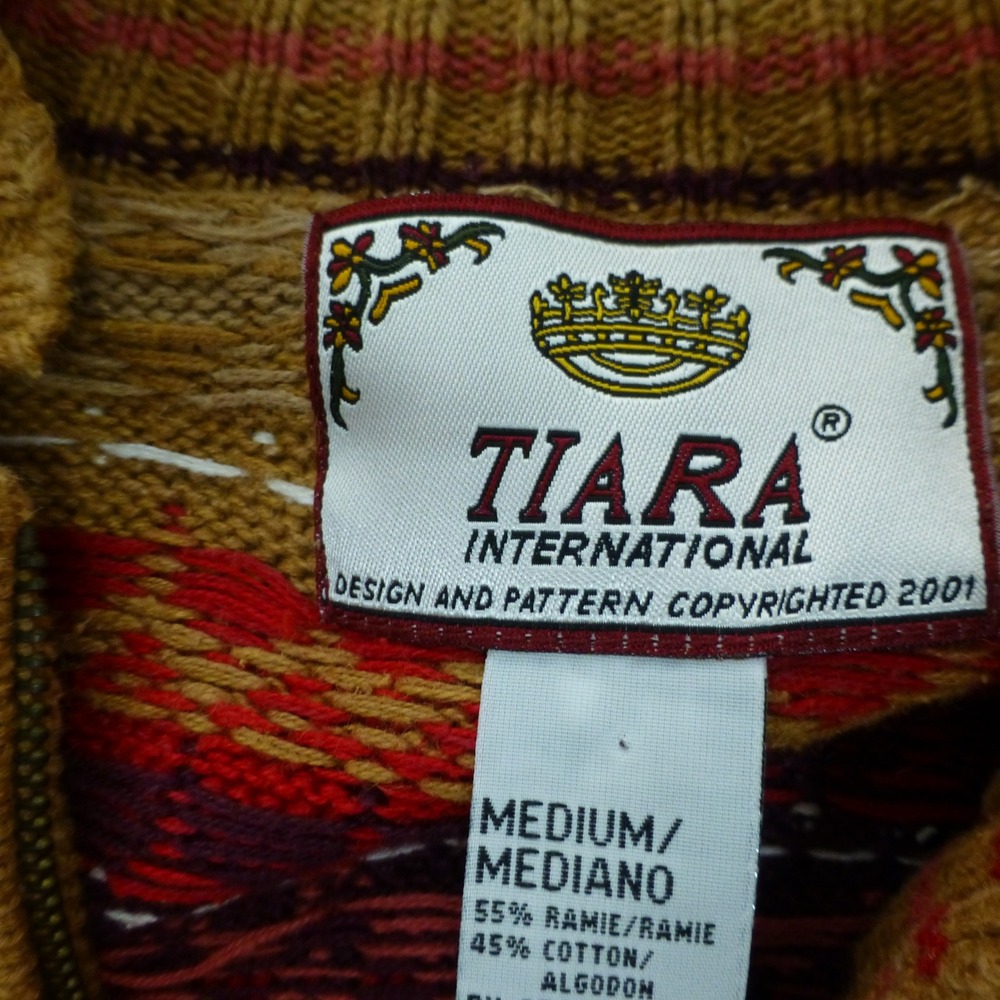 Tiara International Cardigan Sweater Womens Medium Fair Isle Zip Up Ramie Cotton - Picture 5 of 9